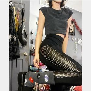 Black spandex + leather high waisted leggings